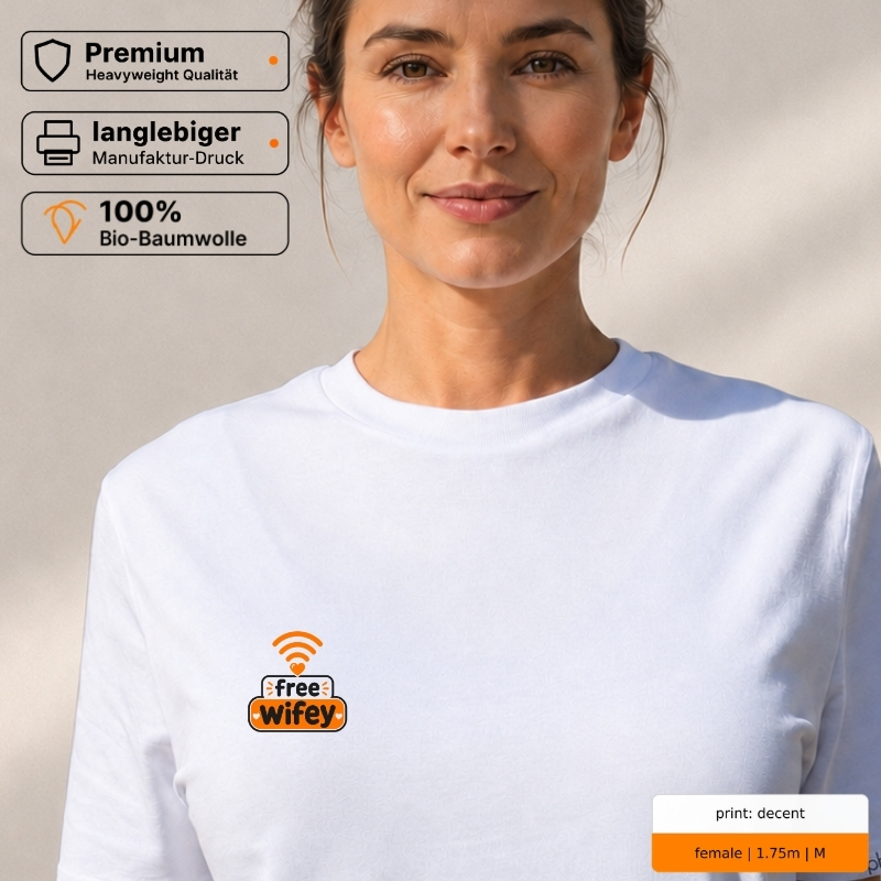 Premium T-Shirt mit „free wifey.“ Statement